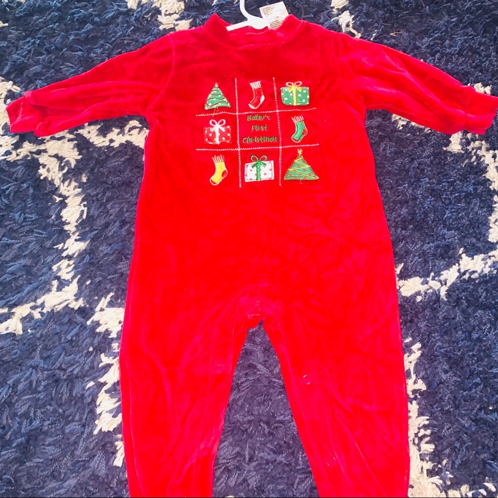 3/6mo red velvet drop seat pajamas